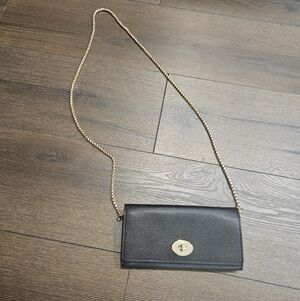 Coach Black Leather Turnlock Slim Envelope Clutch + Crossbody Chain | F53890
